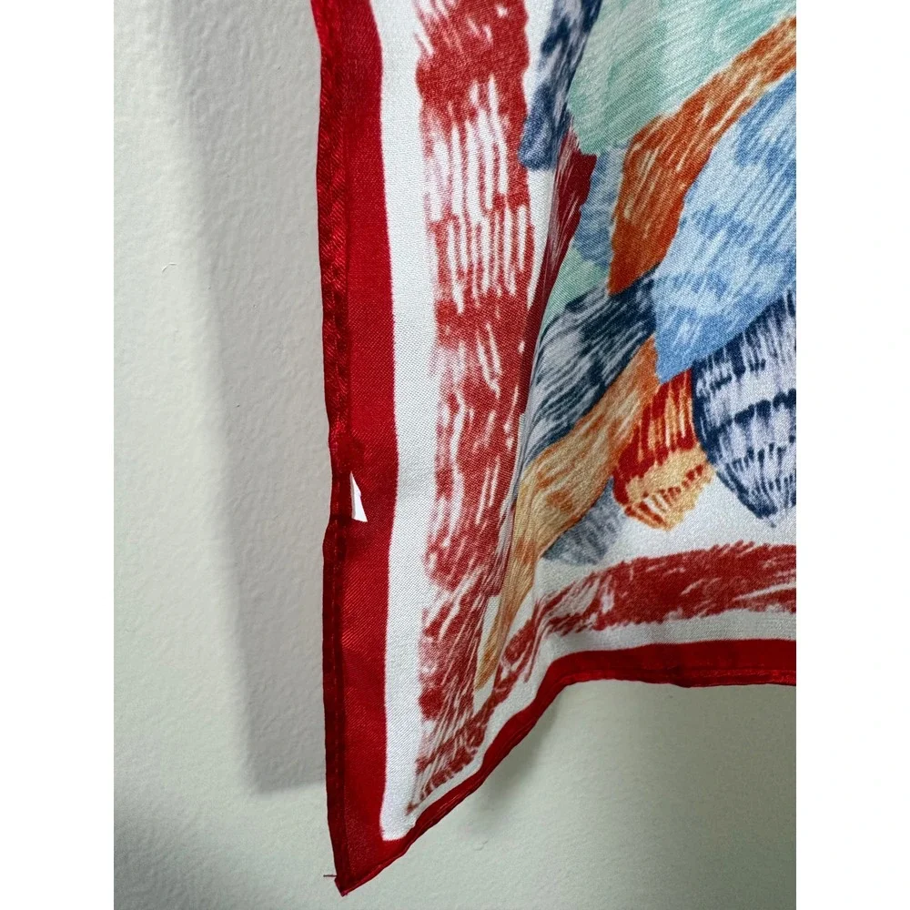 Pure Mulberry Silk Scarf Square Neck Scarf Abstract Floral Red Blue 21x21